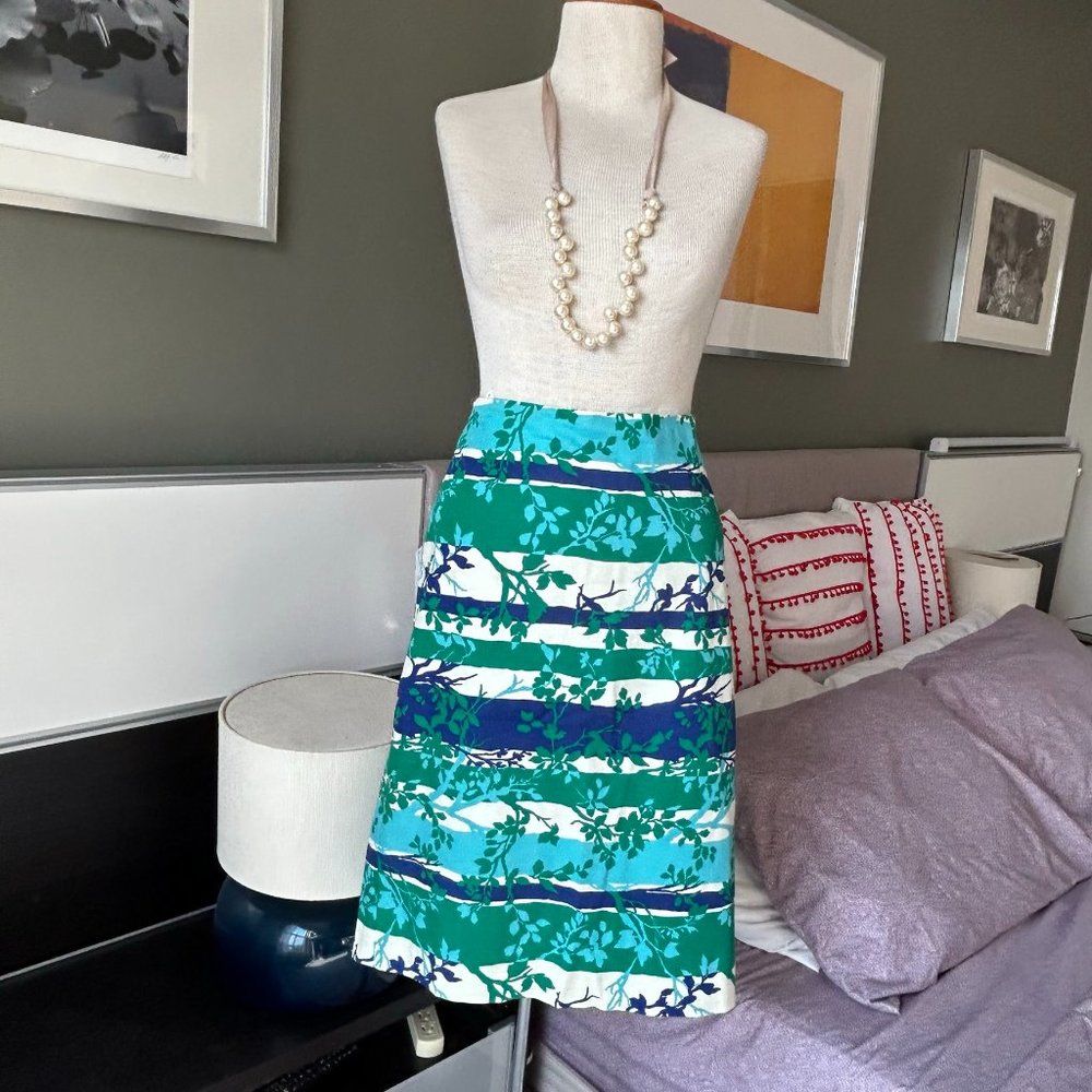 * Talbots Blue Vine Striped Pencil Skirt Cotton Blend US 8   - I1450